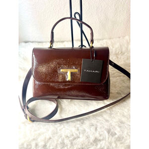 NWT Tahari Cortlandt Flap Satchel Crossbody Bag Purse Pomegranate